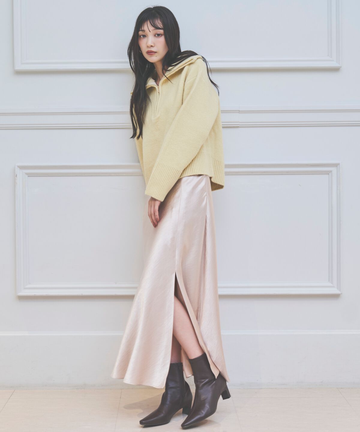 アンドクチュール「サテンバイアススカート」|フレア|