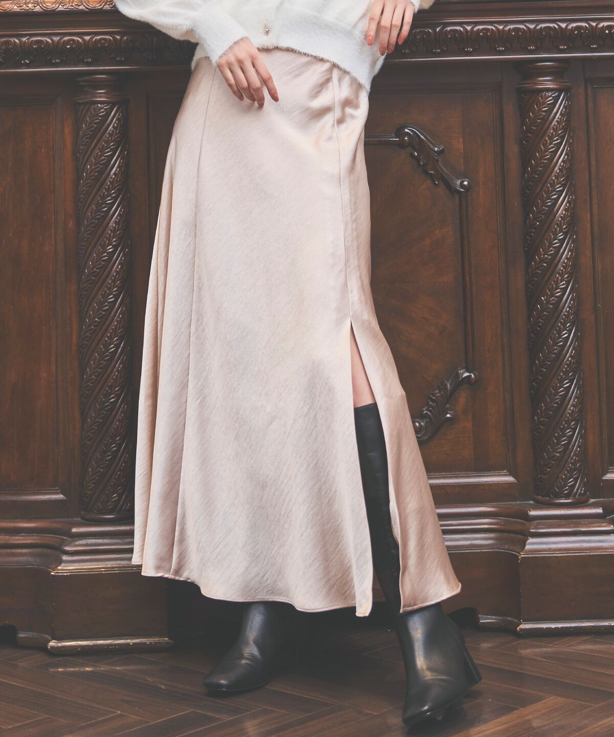 アンドクチュール「サテンバイアススカート」|フレア|