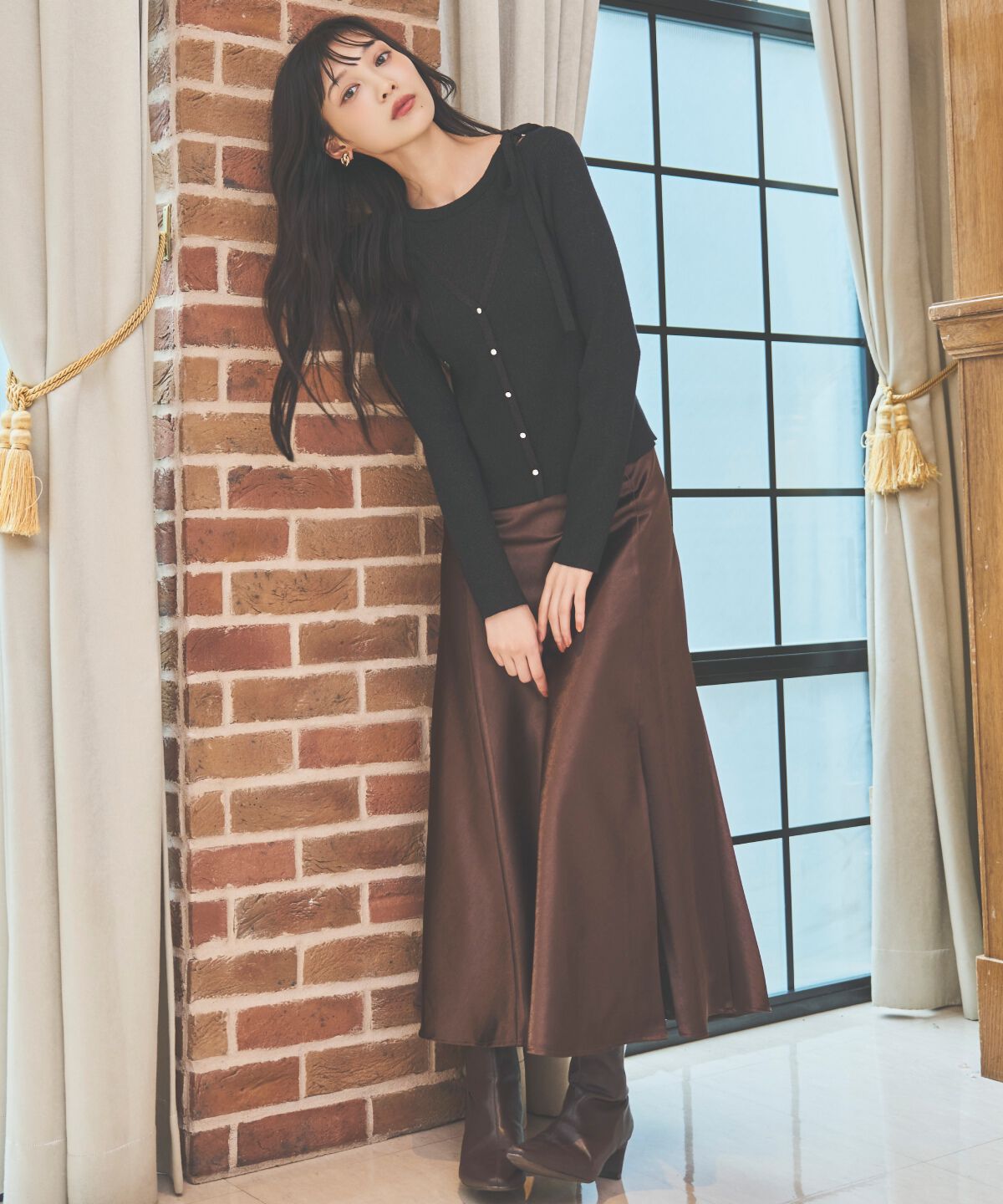 アンドクチュール「サテンバイアススカート」|フレア|