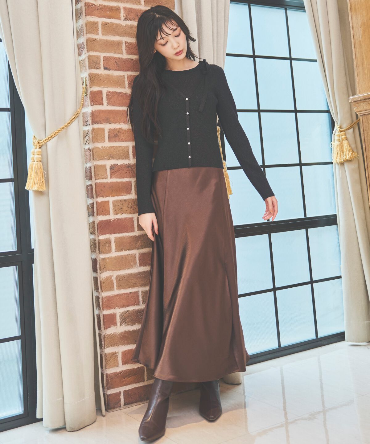 アンドクチュール「サテンバイアススカート」|フレア|