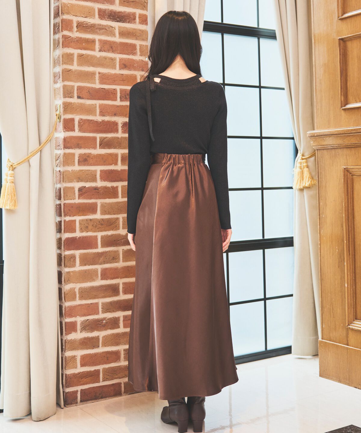 アンドクチュール「サテンバイアススカート」|フレア|