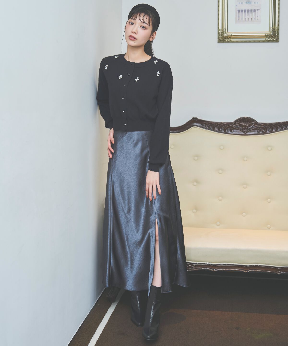 アンドクチュール「サテンバイアススカート」|フレア|ﾁｬｺｰﾙｸﾞﾚｰ