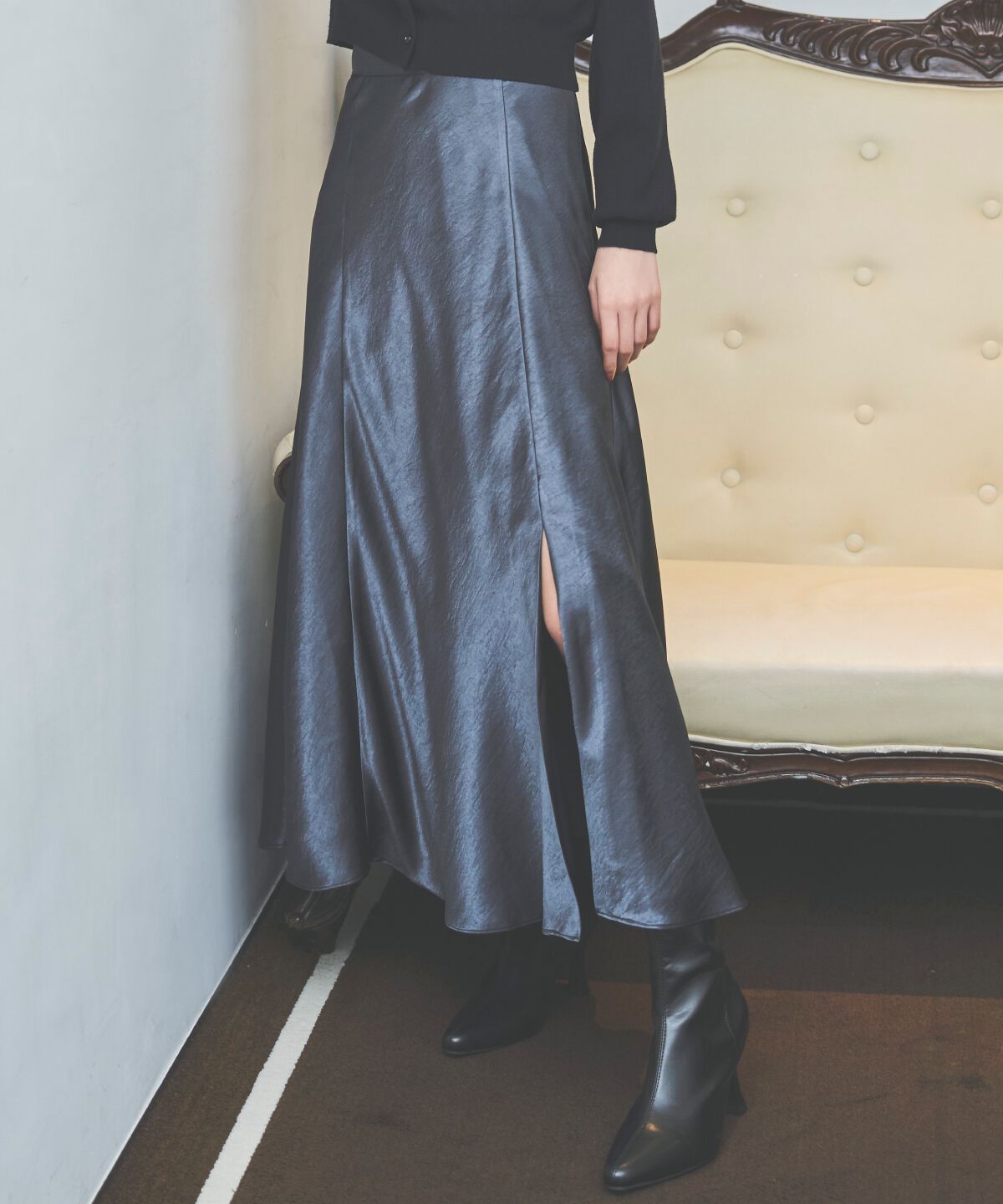 アンドクチュール「サテンバイアススカート」|フレア|