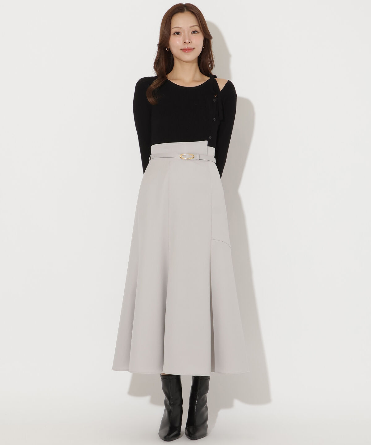 アンドクチュール「ベルト付きマーメイドスカート」|フレア|ライトグレー