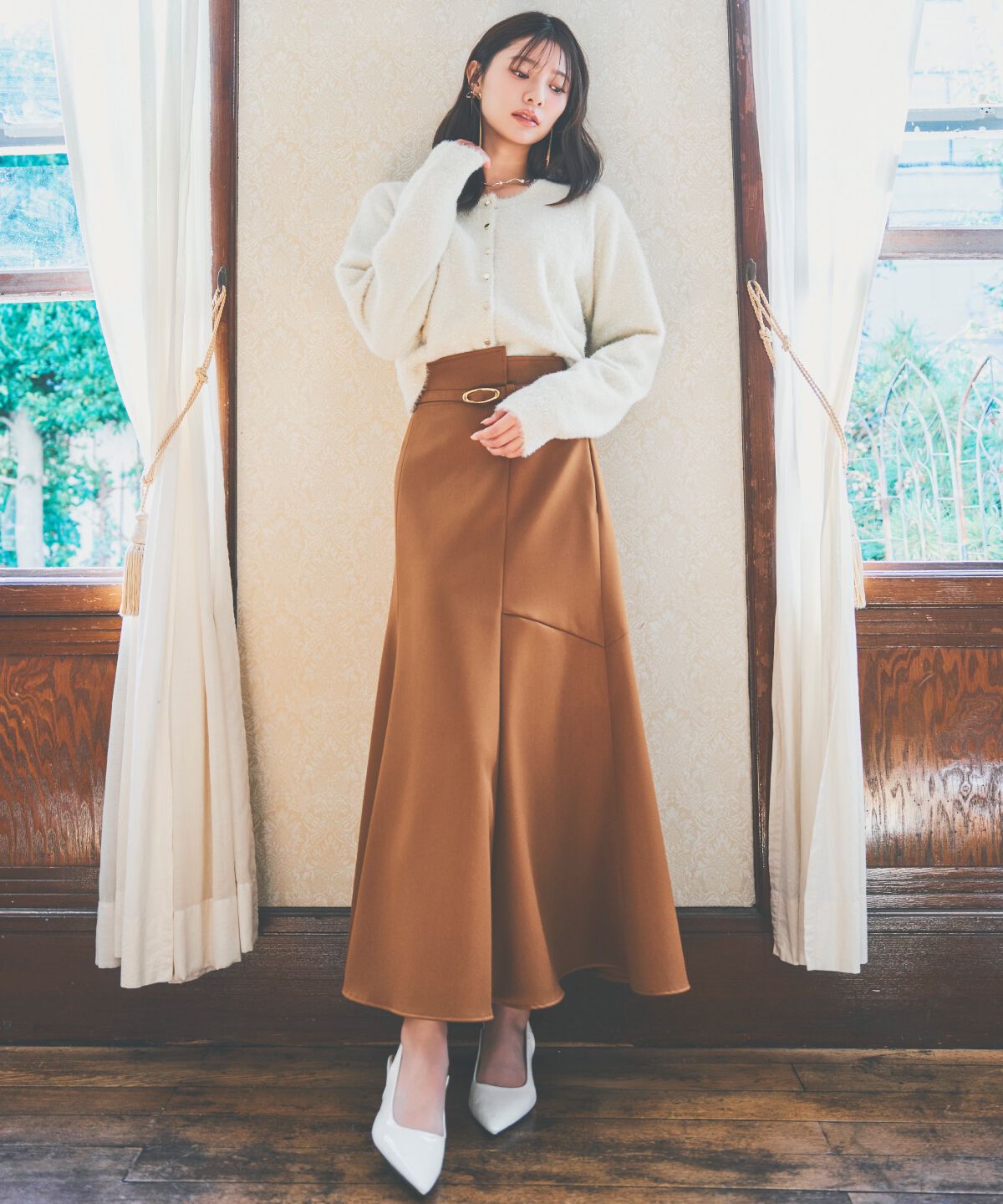 アンドクチュール「ベルト付きマーメイドスカート」|フレア|