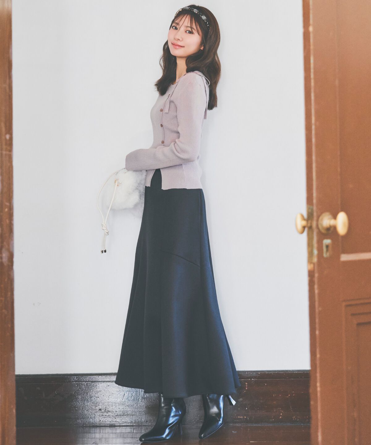 アンドクチュール「ベルト付きマーメイドスカート」|フレア|ブラック