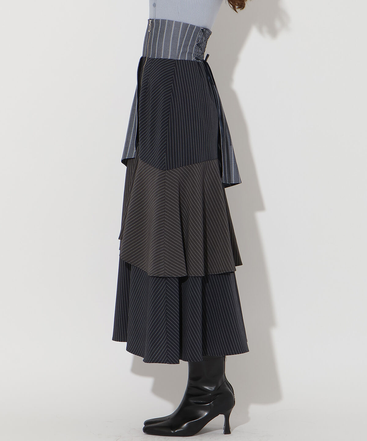 アンドクチュール「ストライプパッチワークスカート」|フレア|