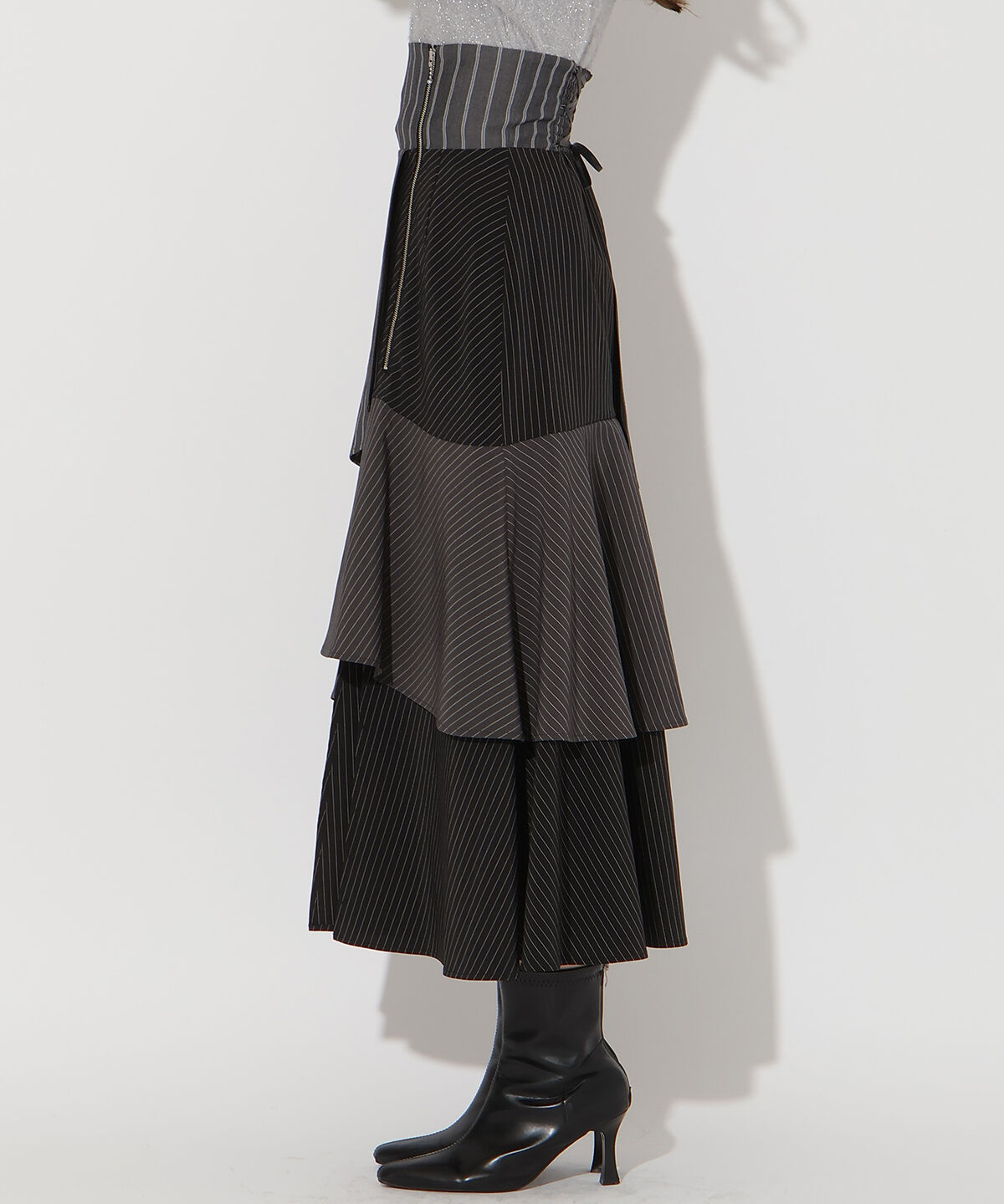アンドクチュール「ストライプパッチワークスカート」|フレア|