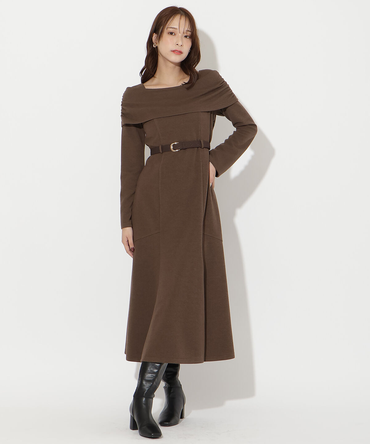 アンドクチュール「ベルト付きオフショルカットワンピース」|ワンピース|