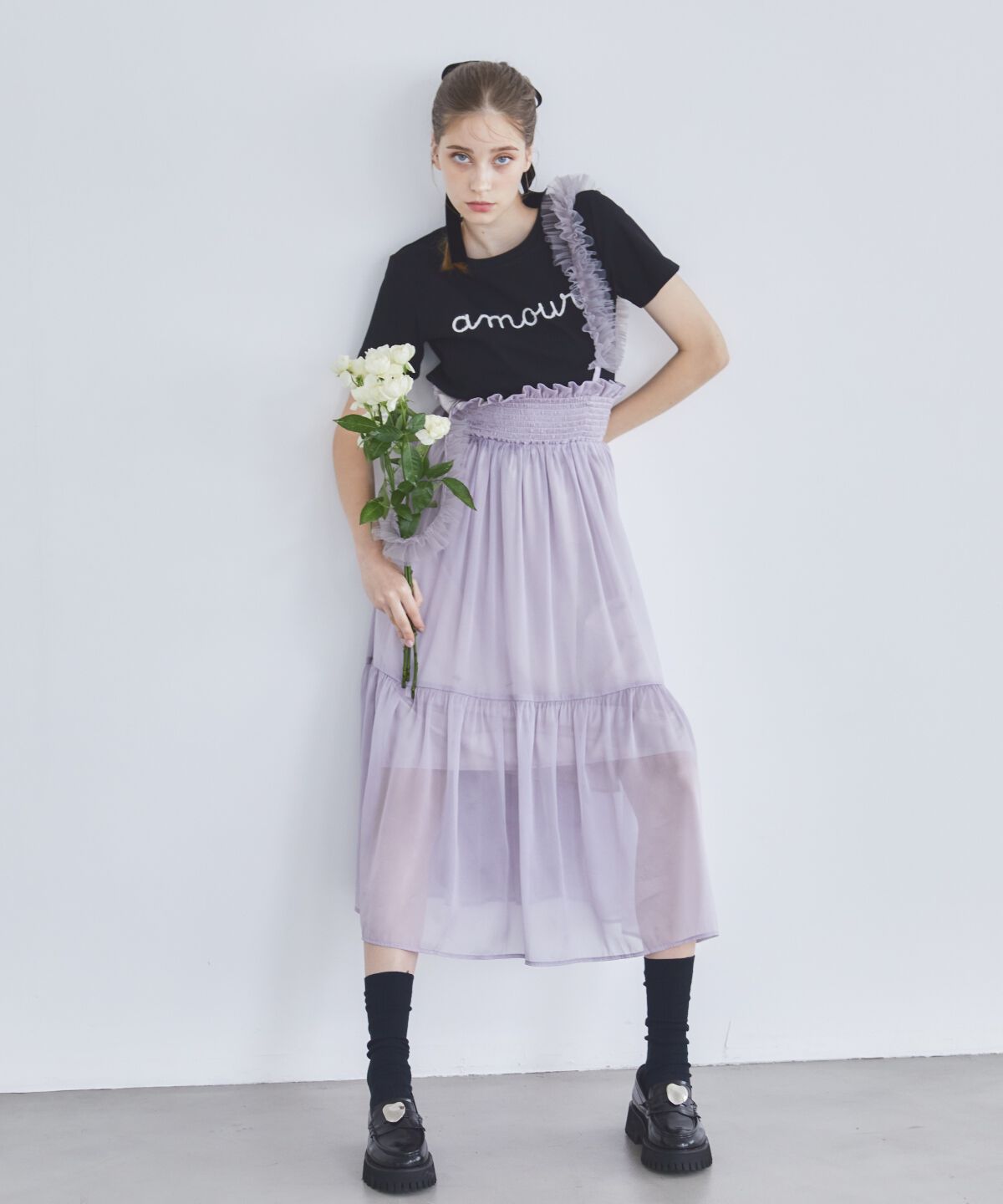 REDYAZEL「チュールショルダーフレアスカート」|フレア|