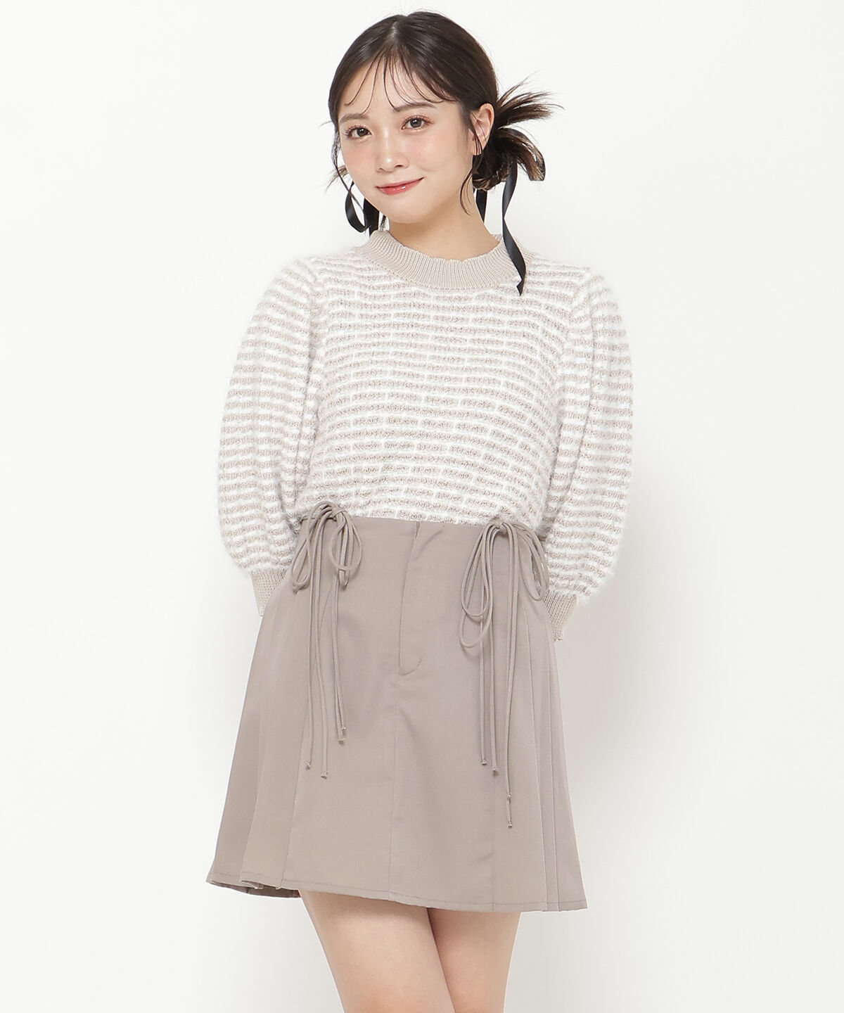 REDYAZEL「ダブルリボンミニスカート」|フレア|ブラウン