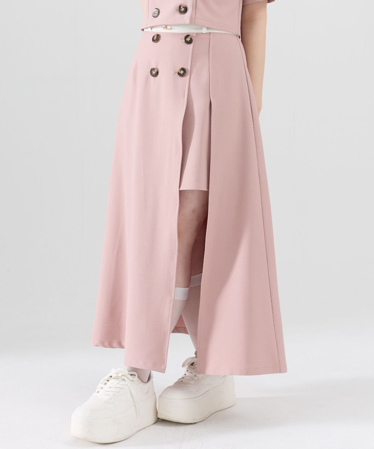 REDYAZEL「バイカラーベルテッドスリットスカート」|フレア|