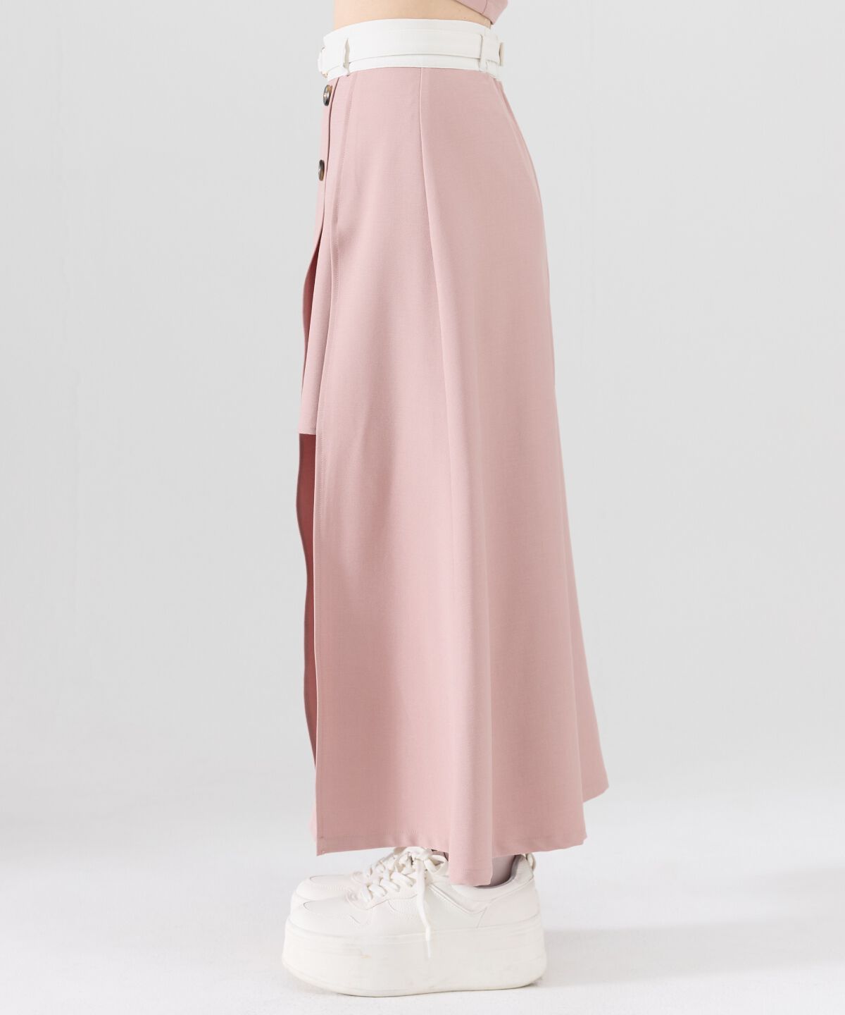 REDYAZEL「バイカラーベルテッドスリットスカート」|フレア|