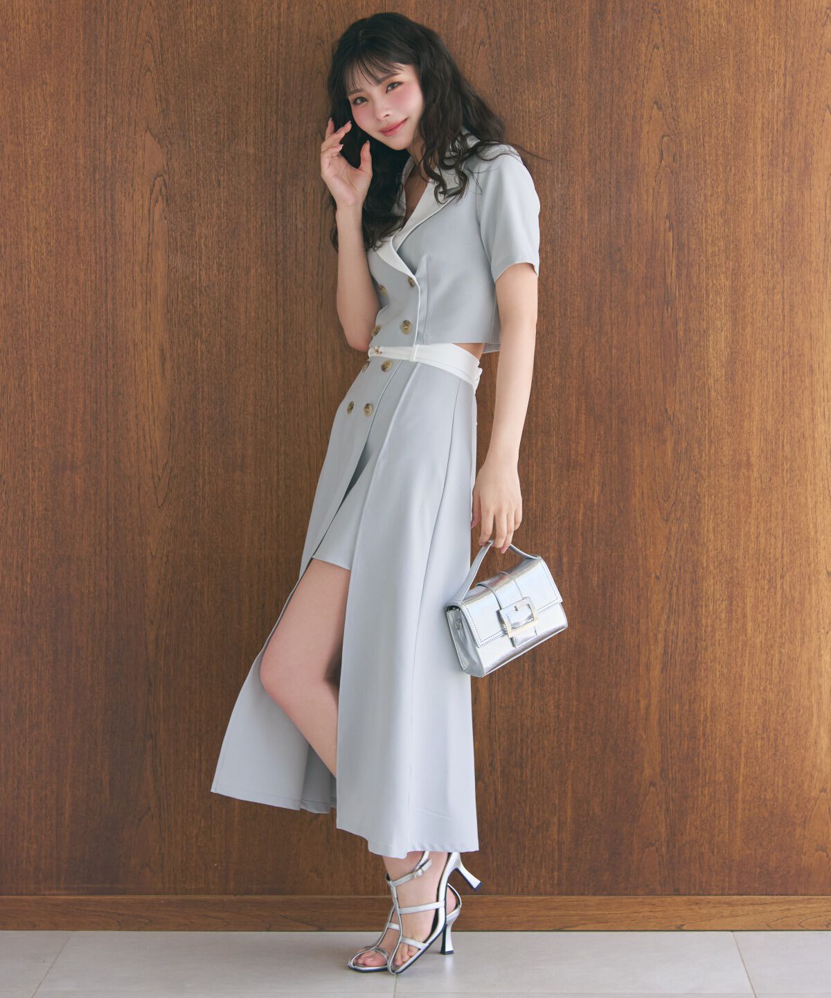 REDYAZEL「バイカラーベルテッドスリットスカート」|フレア|