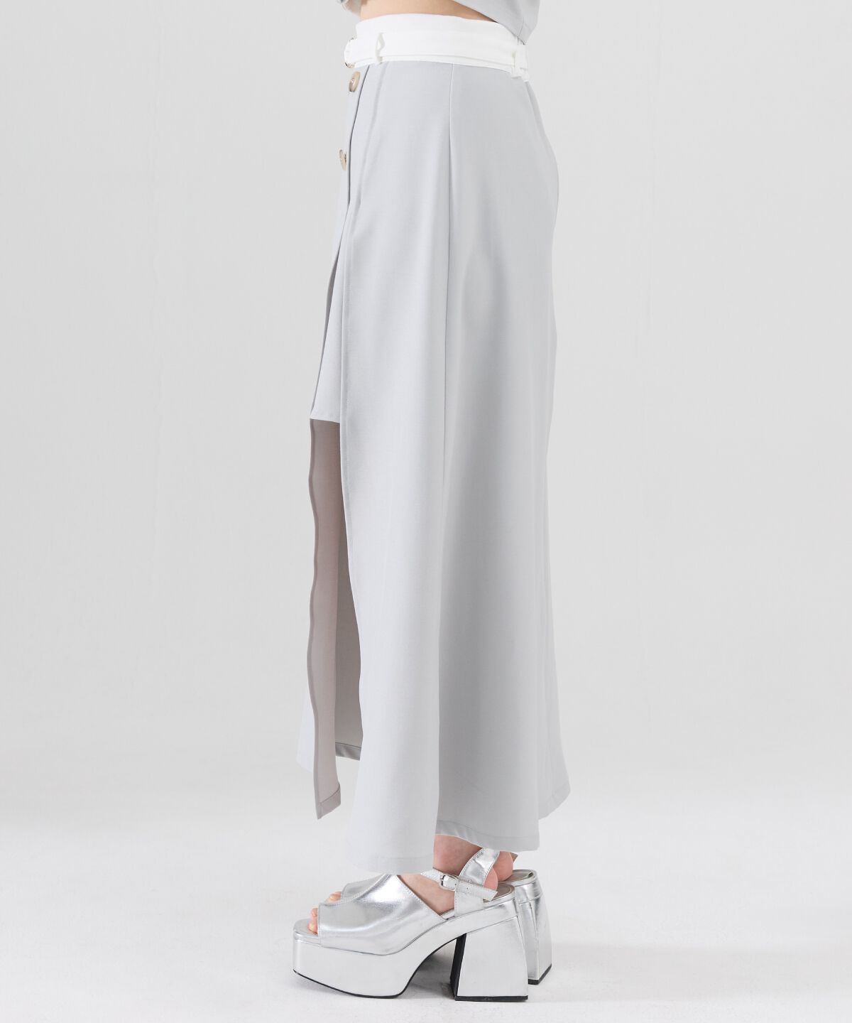 REDYAZEL「バイカラーベルテッドスリットスカート」|フレア|