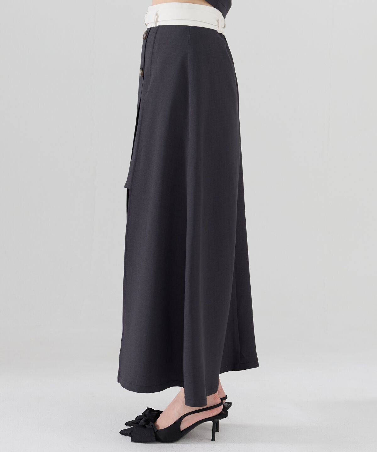 REDYAZEL「バイカラーベルテッドスリットスカート」|フレア|