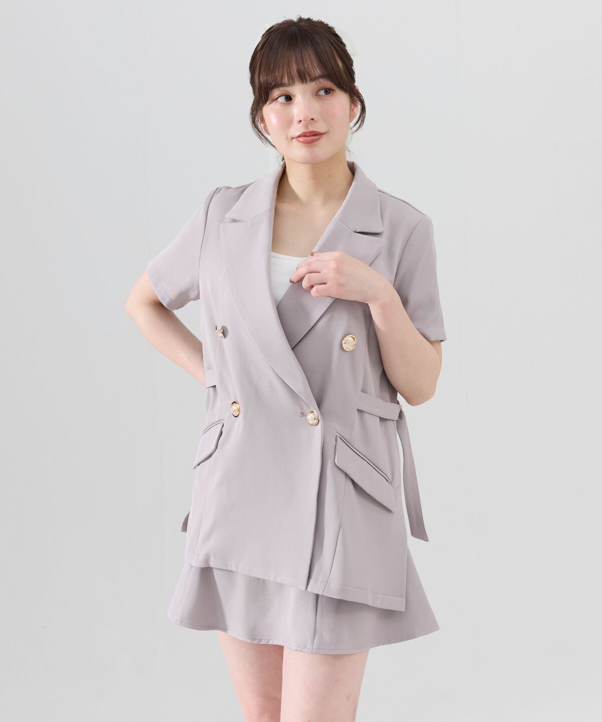 REDYAZEL「ハイウエストフレアミニスカート」|フレア|グレー