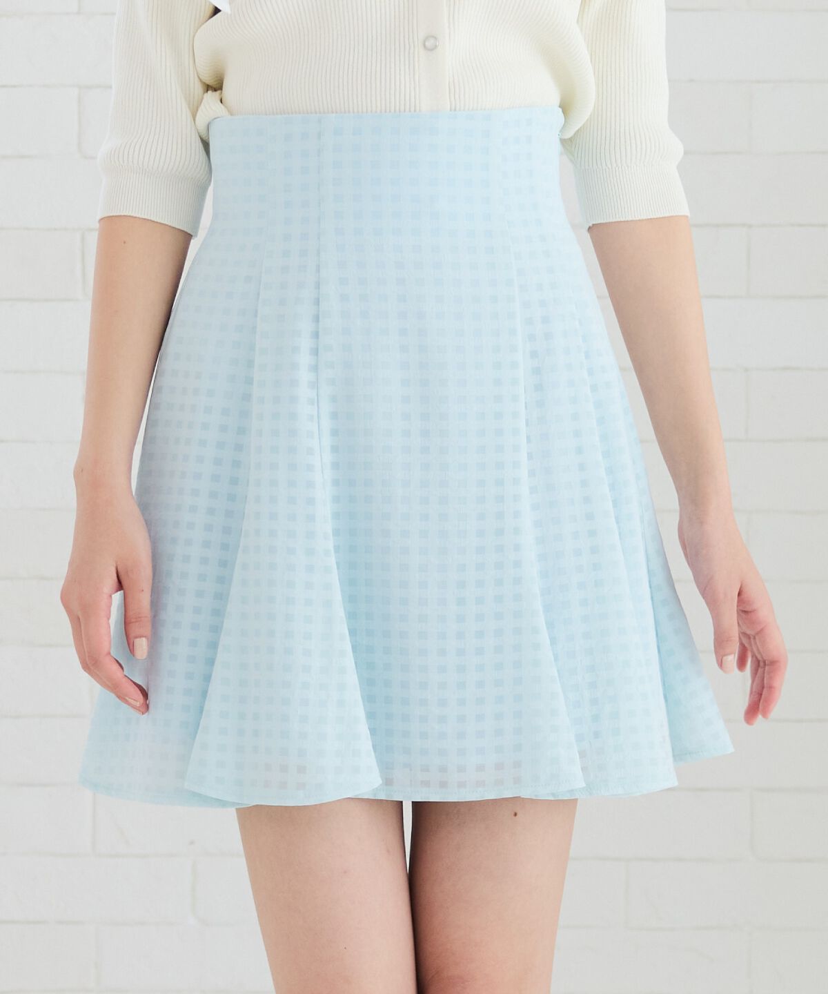 REDYAZEL「シアーチェックフレアミニスカート」|フレア|ブルー