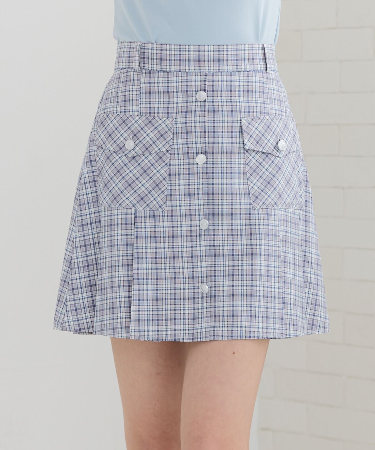 REDYAZEL「フロントボタンチェックミニスカート」|フレア|