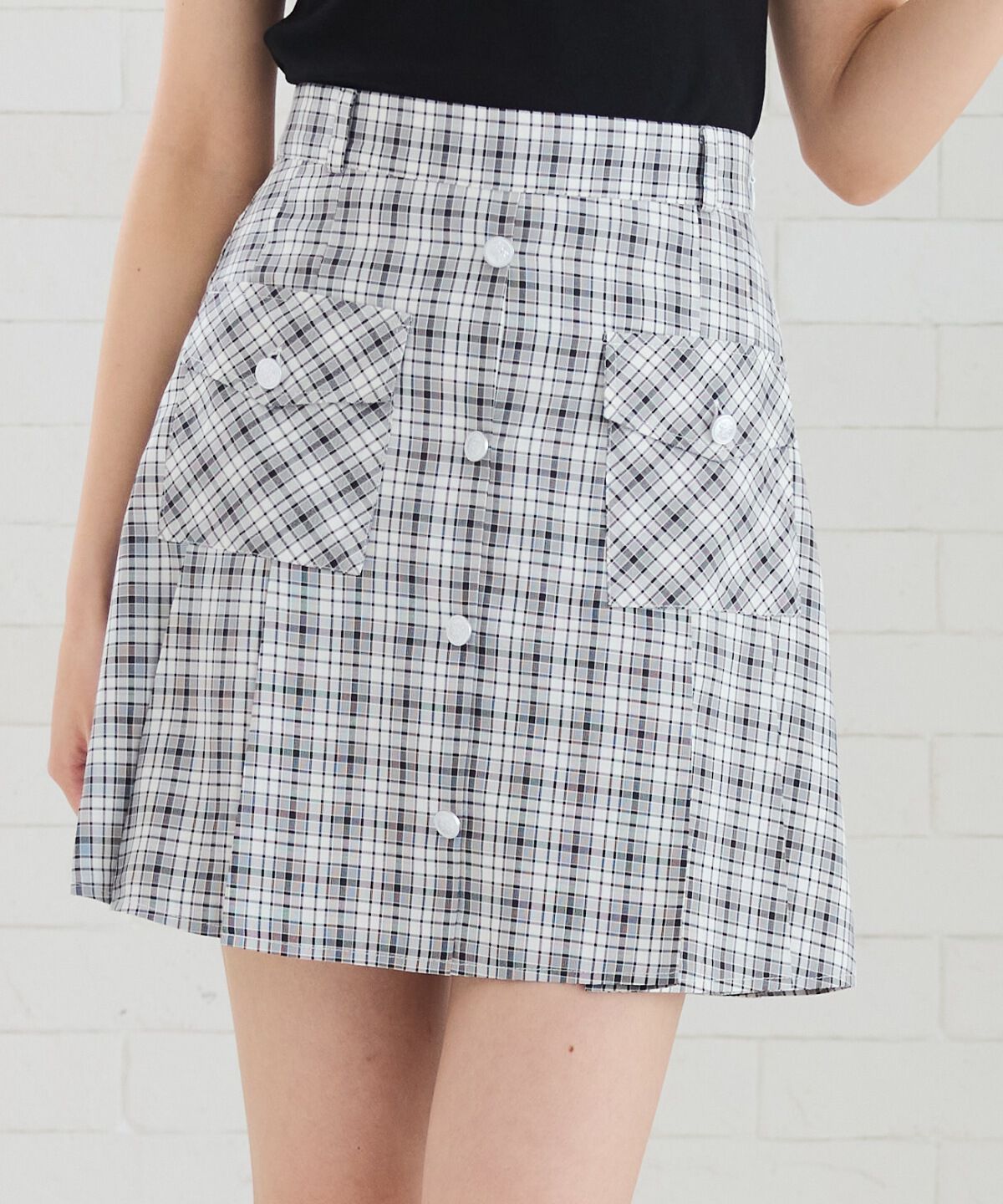 REDYAZEL「フロントボタンチェックミニスカート」|フレア|