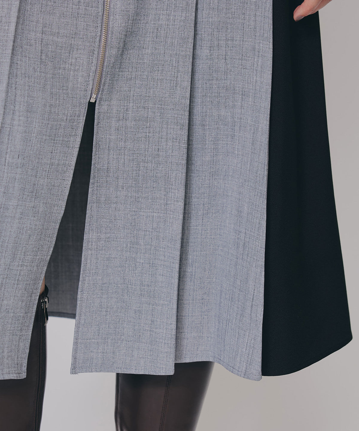 REDYAZEL「フロントジップバイカラーミディスカート」|フレア|