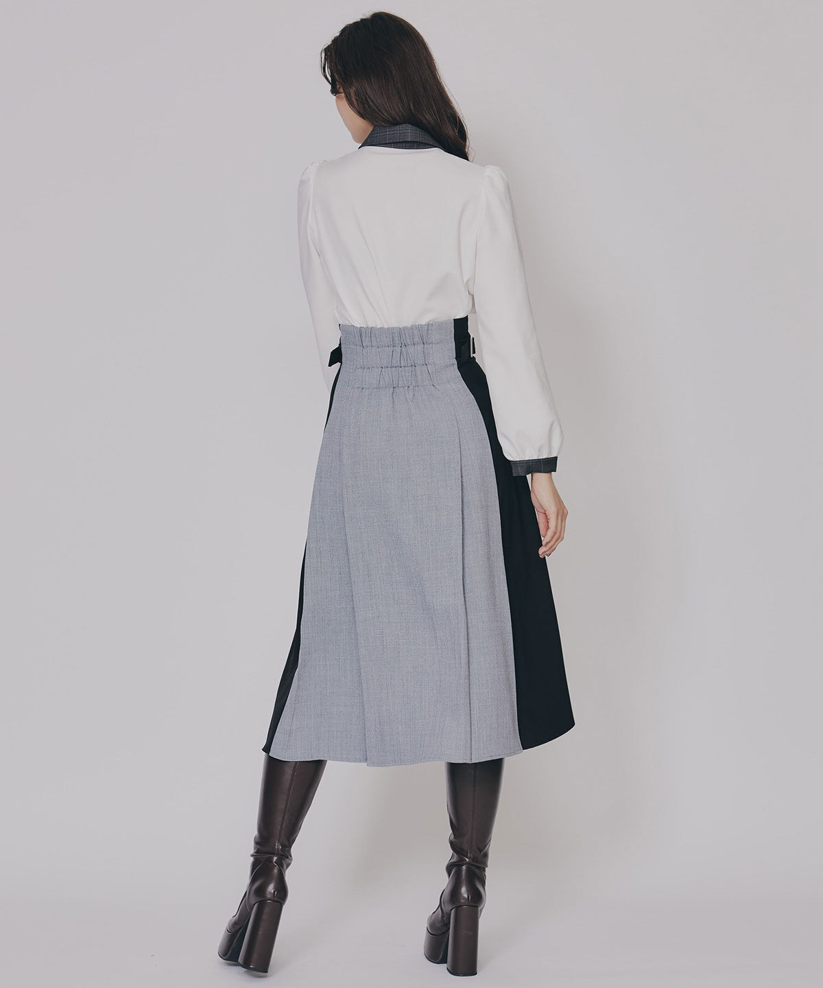 REDYAZEL「フロントジップバイカラーミディスカート」|フレア|