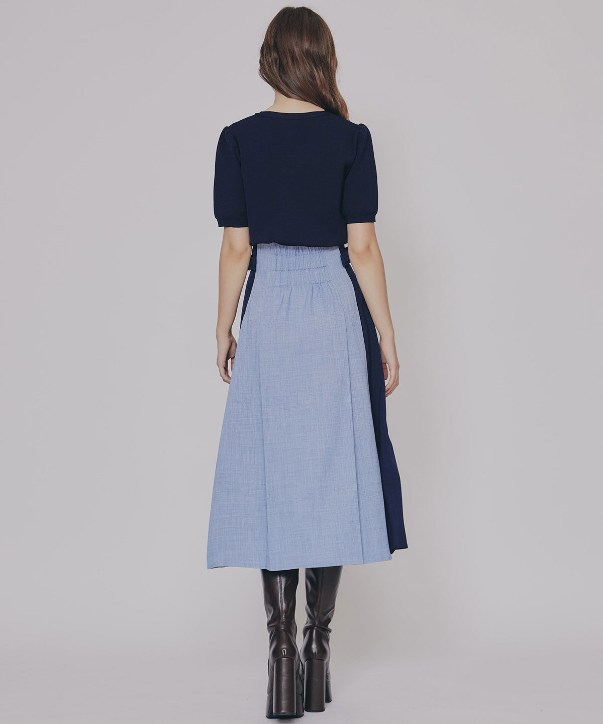 REDYAZEL「フロントジップバイカラーミディスカート」|フレア|