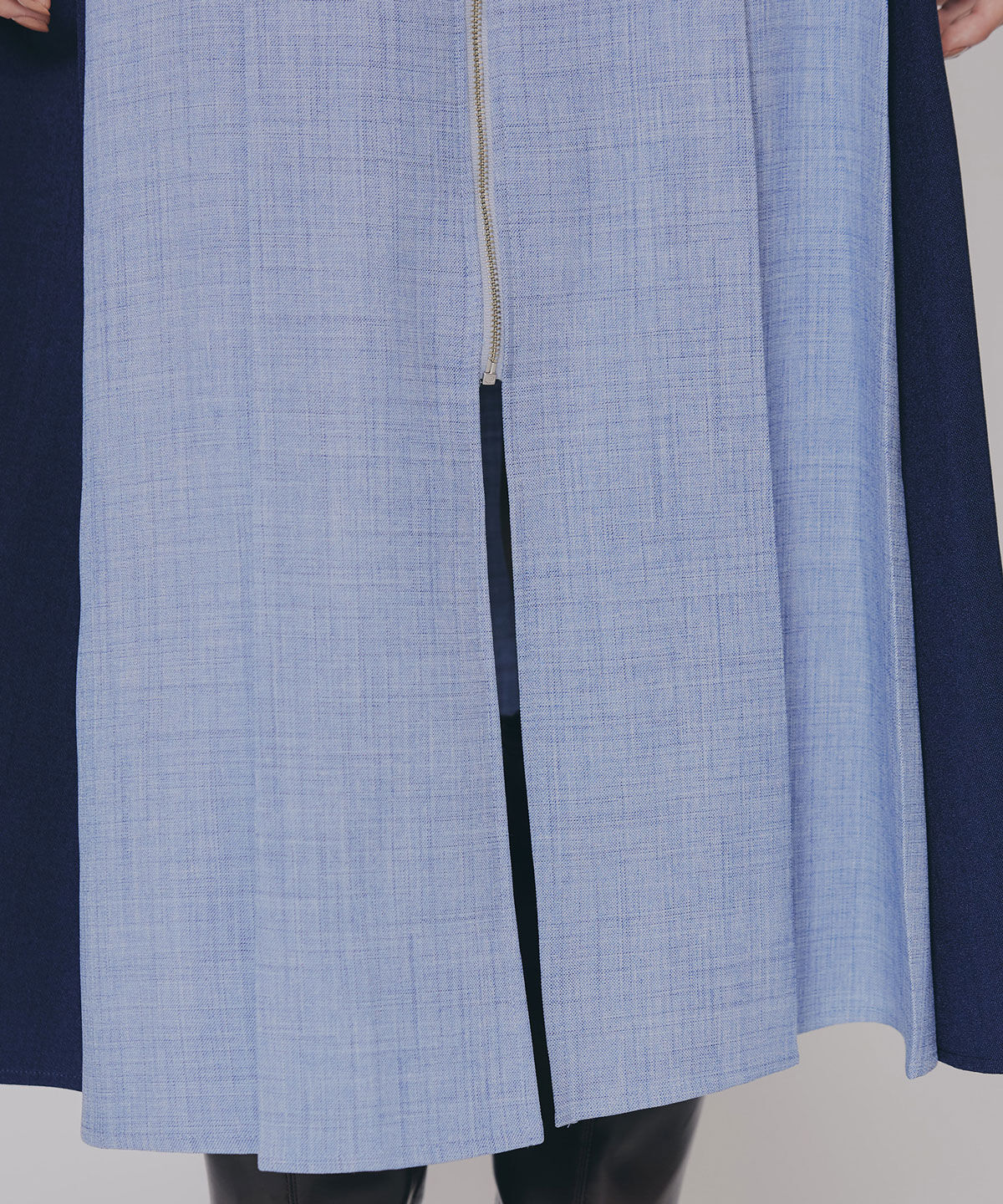 REDYAZEL「フロントジップバイカラーミディスカート」|フレア|