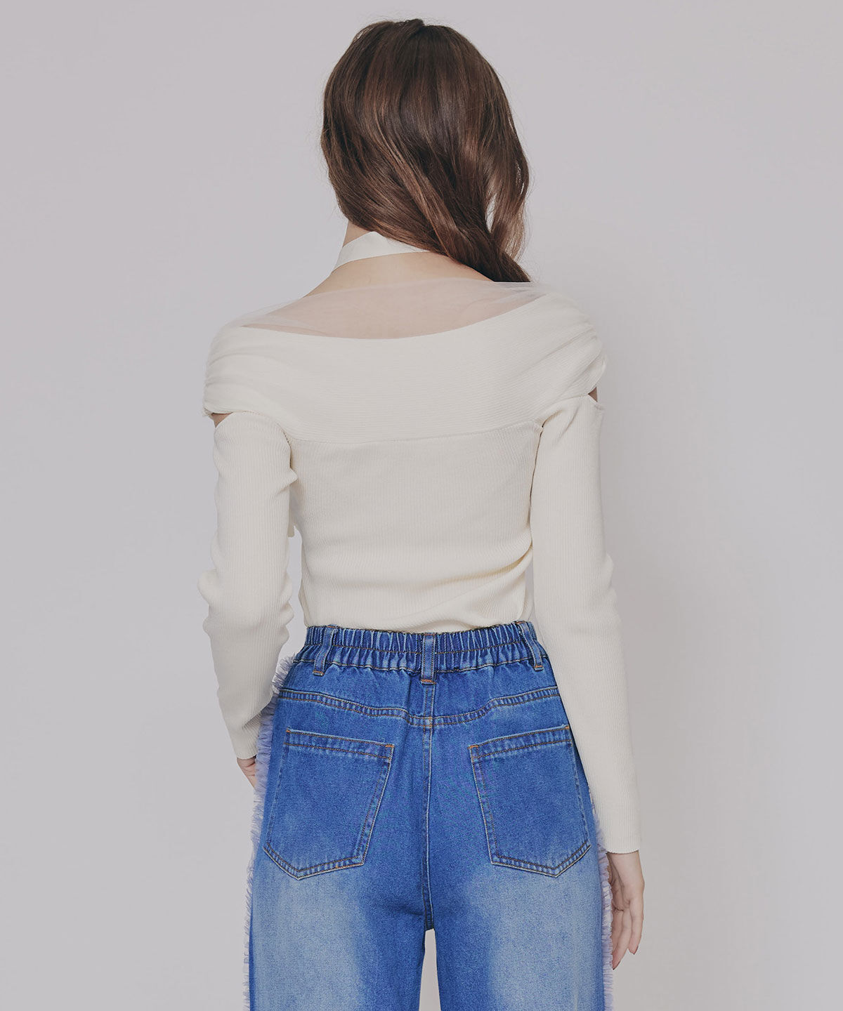 REDYAZEL「チョーカークロスチュールニットトップス」|ニット・セーター|