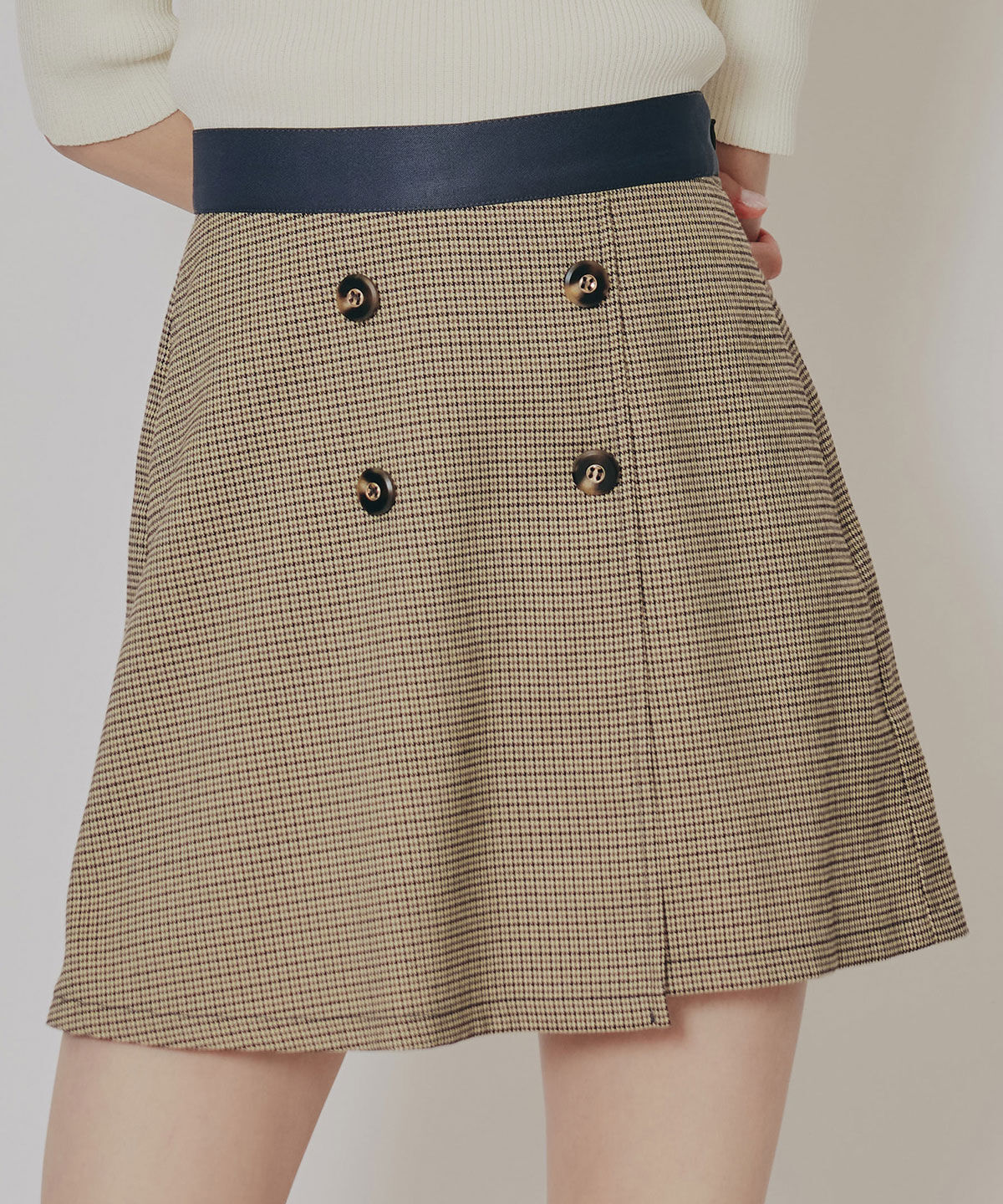 REDYAZEL「グレンチェックミニラップスカートライクショートパンツ」|台形|ブラウン