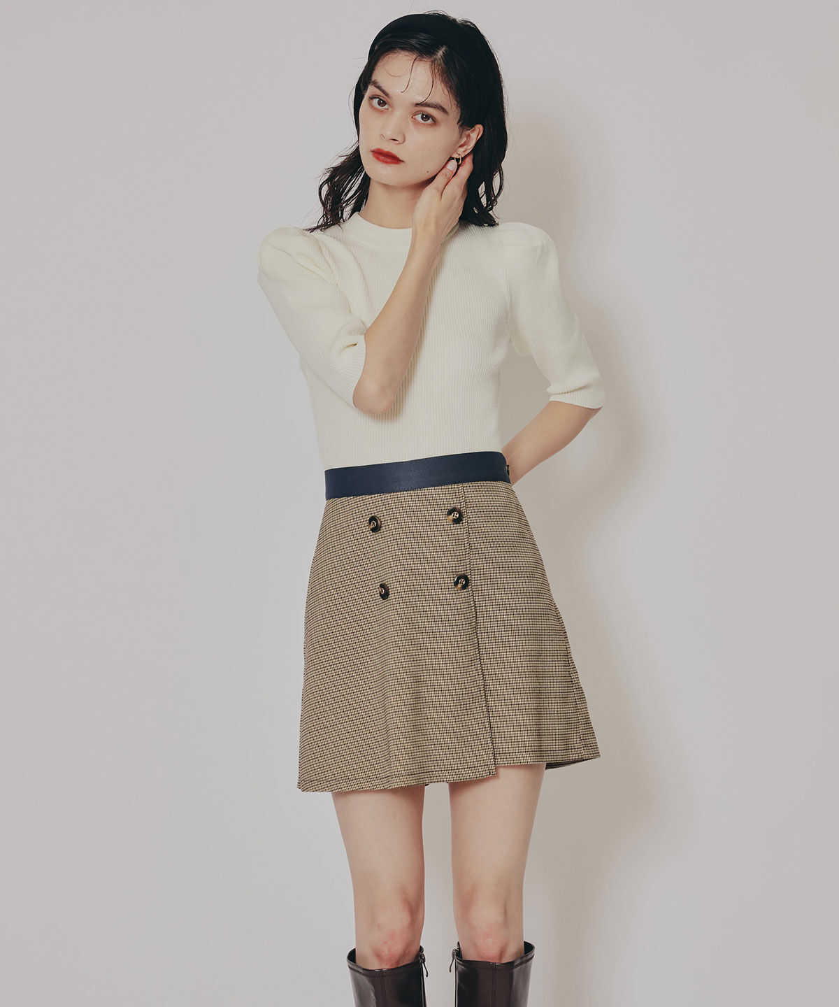 REDYAZEL「グレンチェックミニラップスカートライクショートパンツ」|台形|
