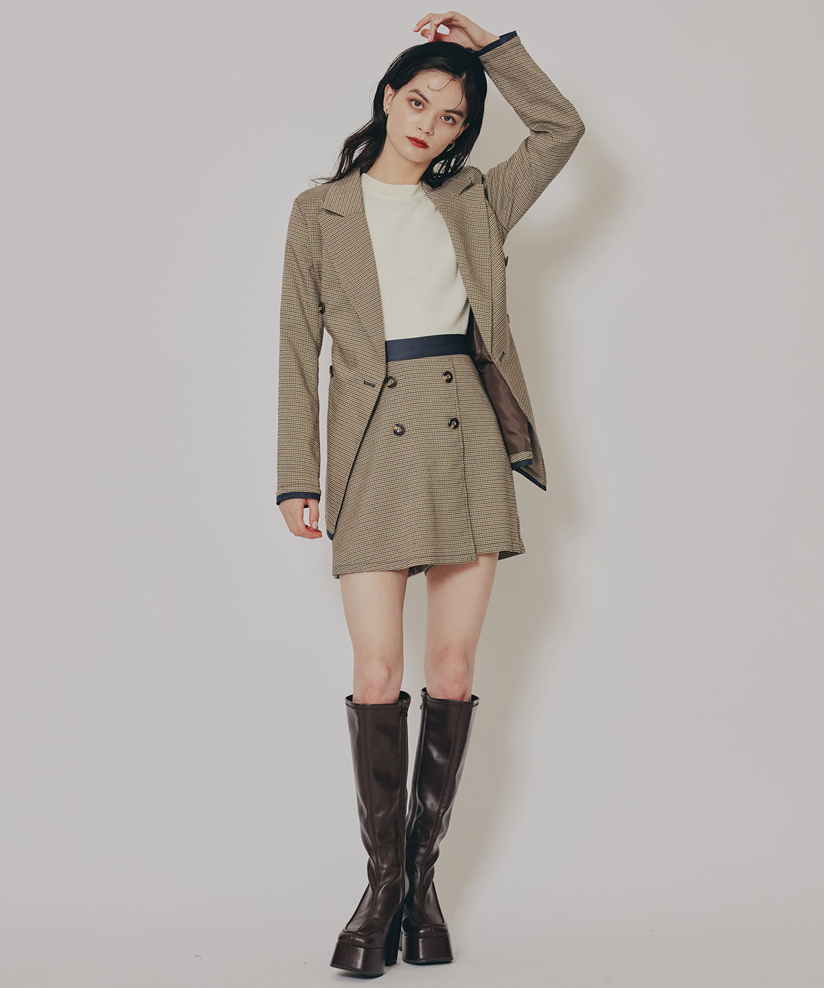 REDYAZEL「グレンチェックミニラップスカートライクショートパンツ」|台形|
