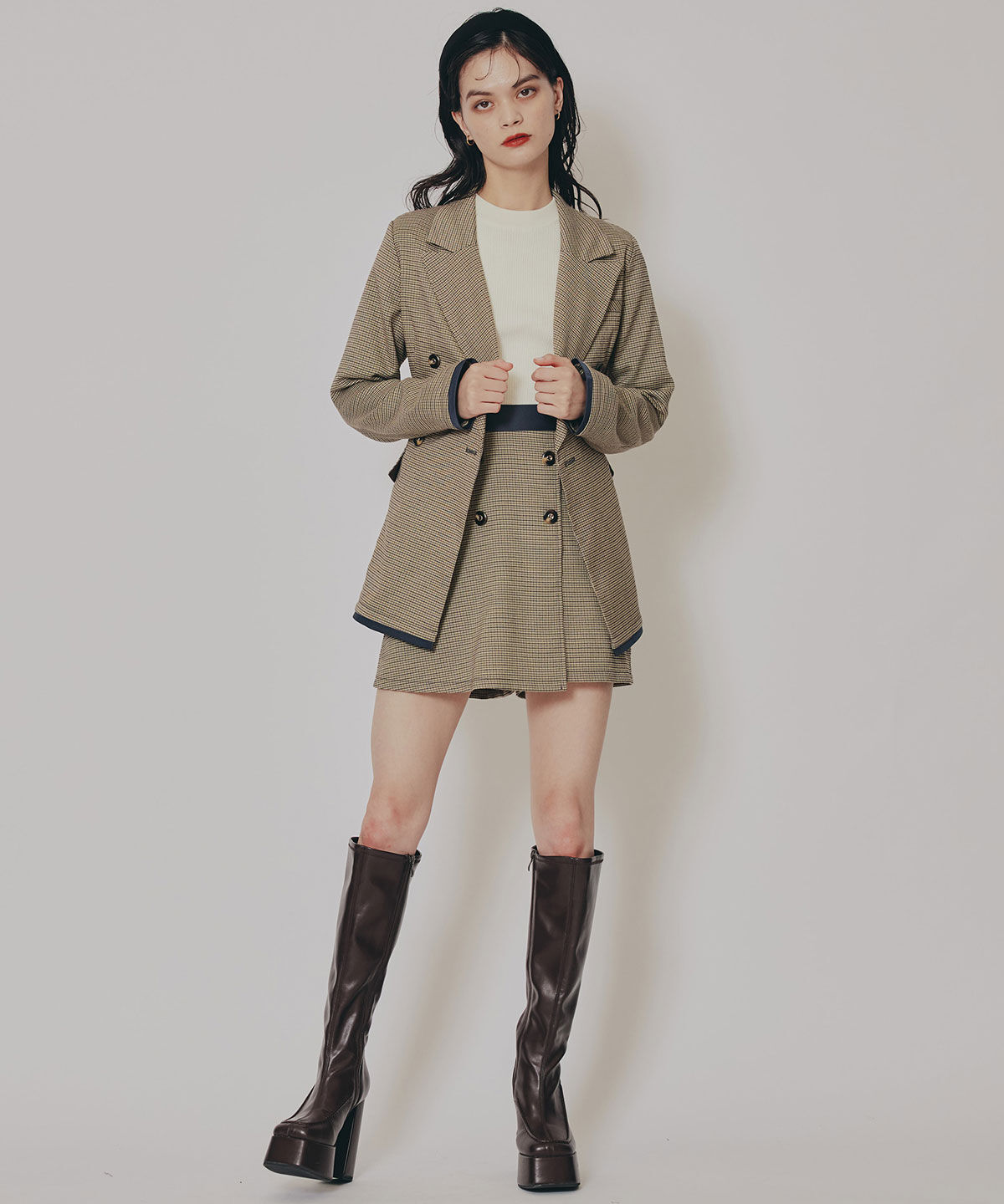 REDYAZEL「グレンチェックミニラップスカートライクショートパンツ」|台形|
