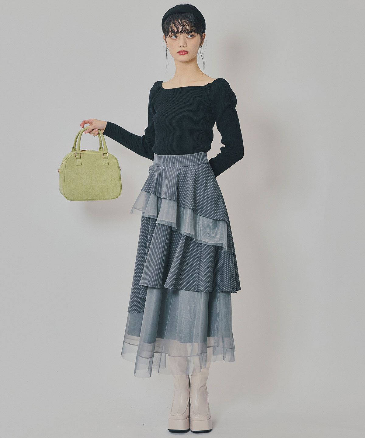 REDYAZEL「シアーMIXティアードスカート」|フレア|