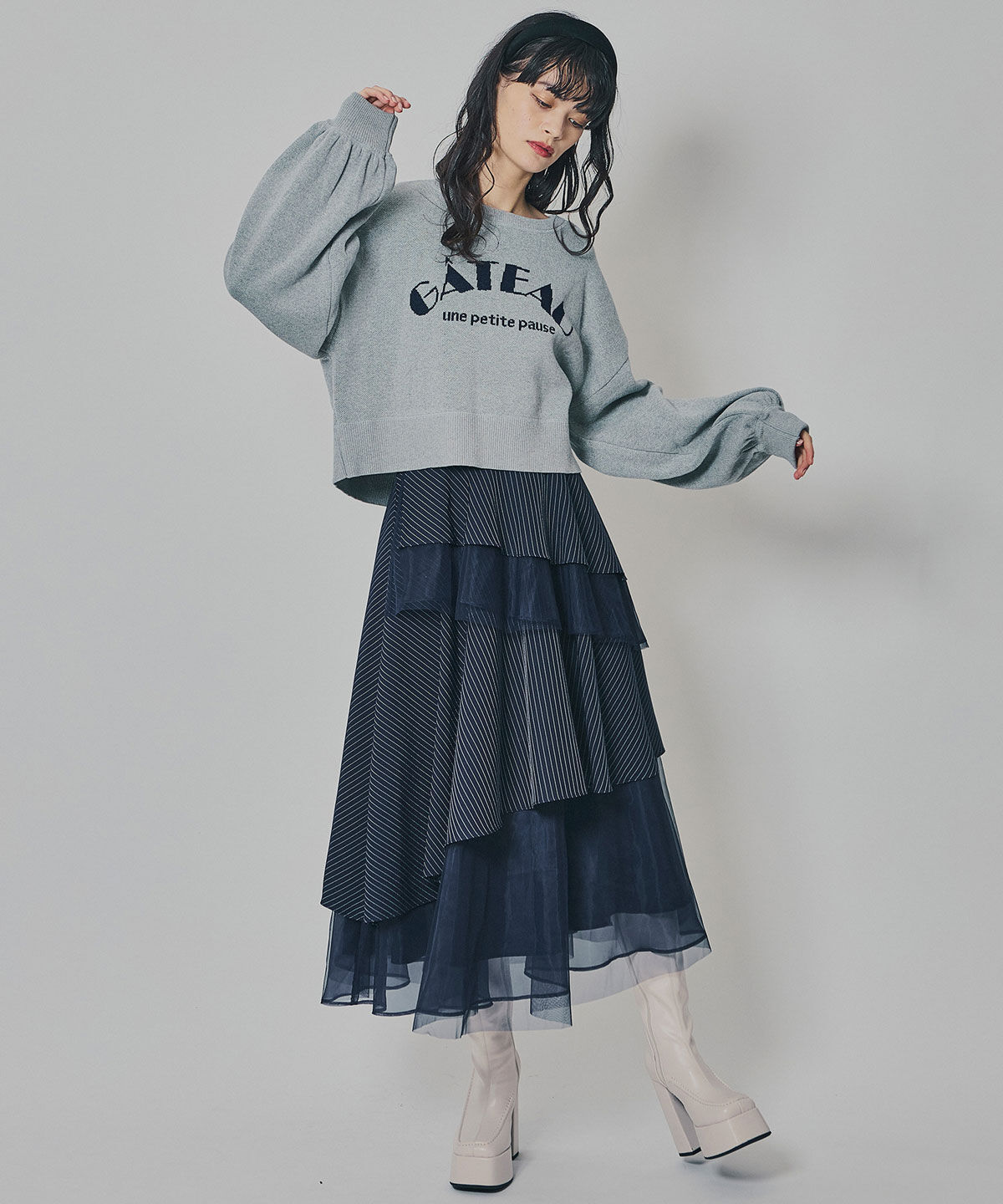 REDYAZEL「シアーMIXティアードスカート」|フレア|