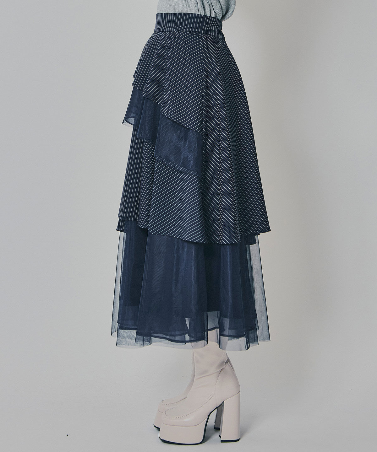 REDYAZEL「シアーMIXティアードスカート」|フレア|