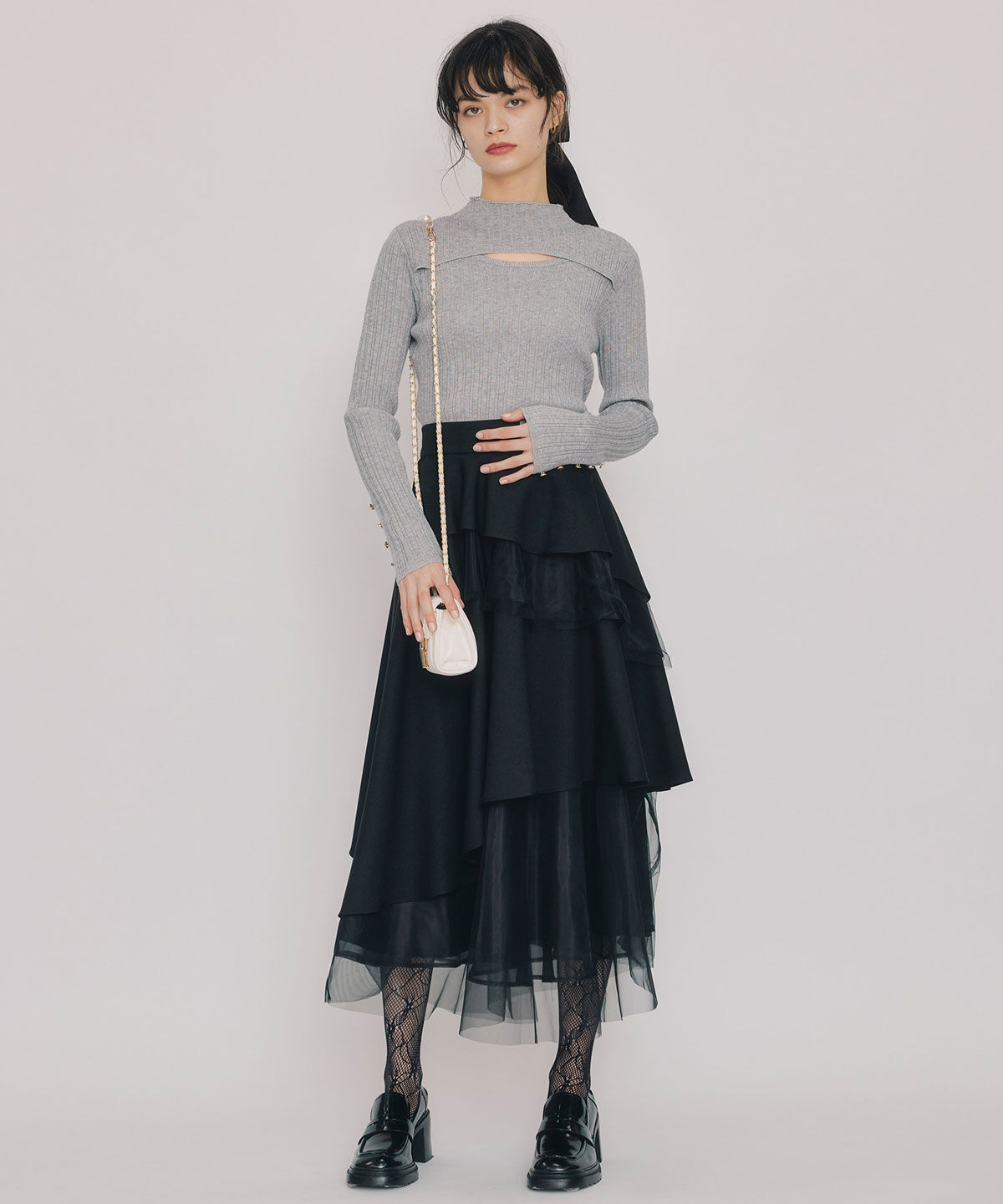 REDYAZEL「シアーMIXティアードスカート」|フレア|