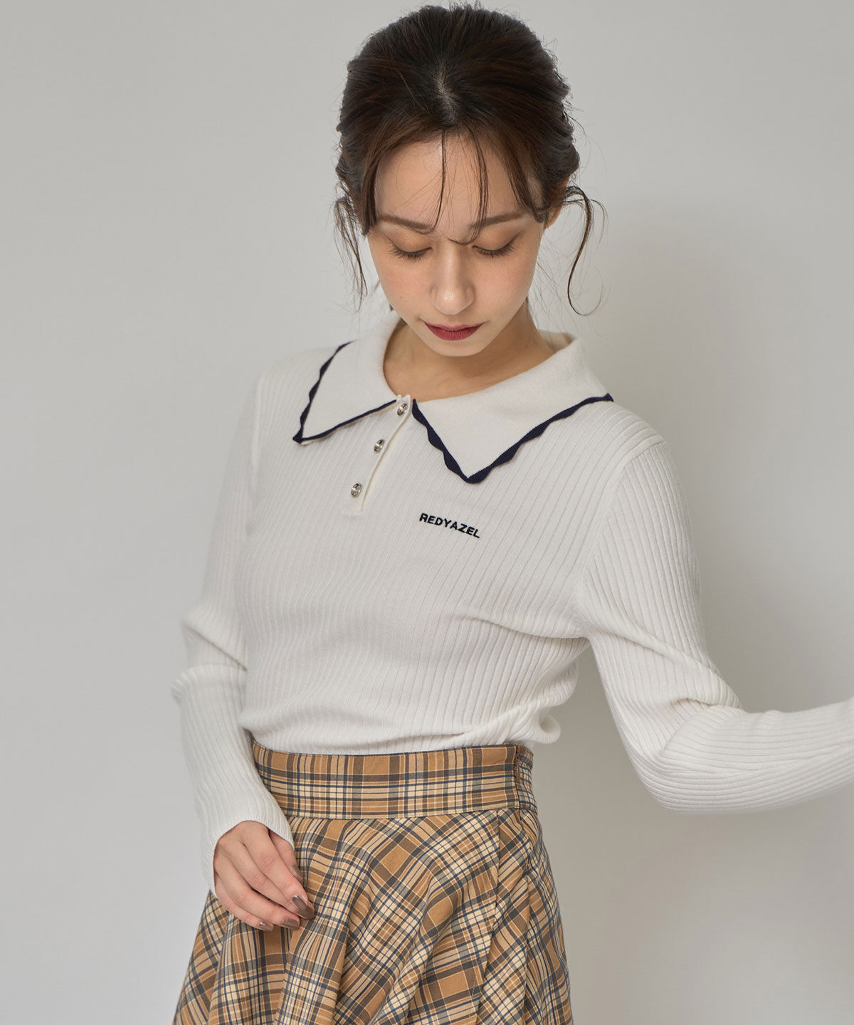 REDYAZEL「スカラカラーポロニットプルオーバー」|ニット・セーター|
