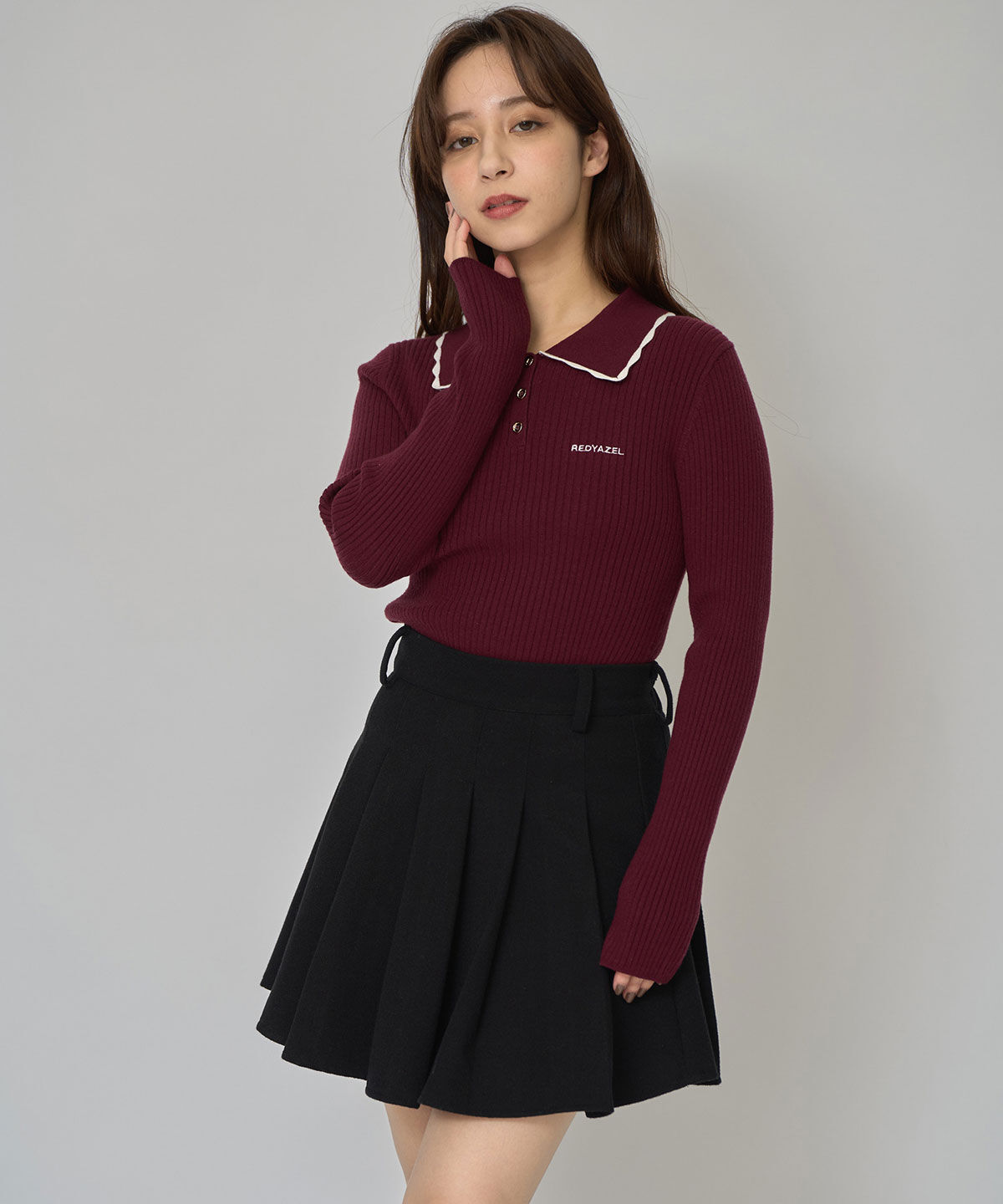 REDYAZEL「スカラカラーポロニットプルオーバー」|ニット・セーター|