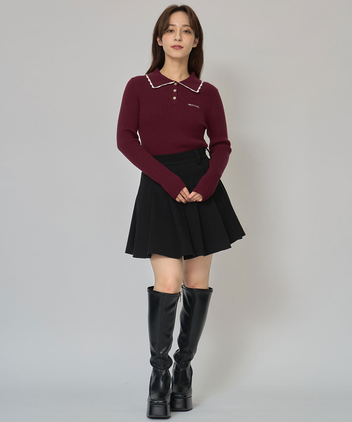 REDYAZEL「スカラカラーポロニットプルオーバー」|ニット・セーター|