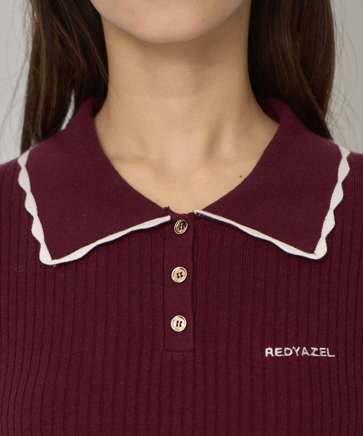 REDYAZEL「スカラカラーポロニットプルオーバー」|ニット・セーター|