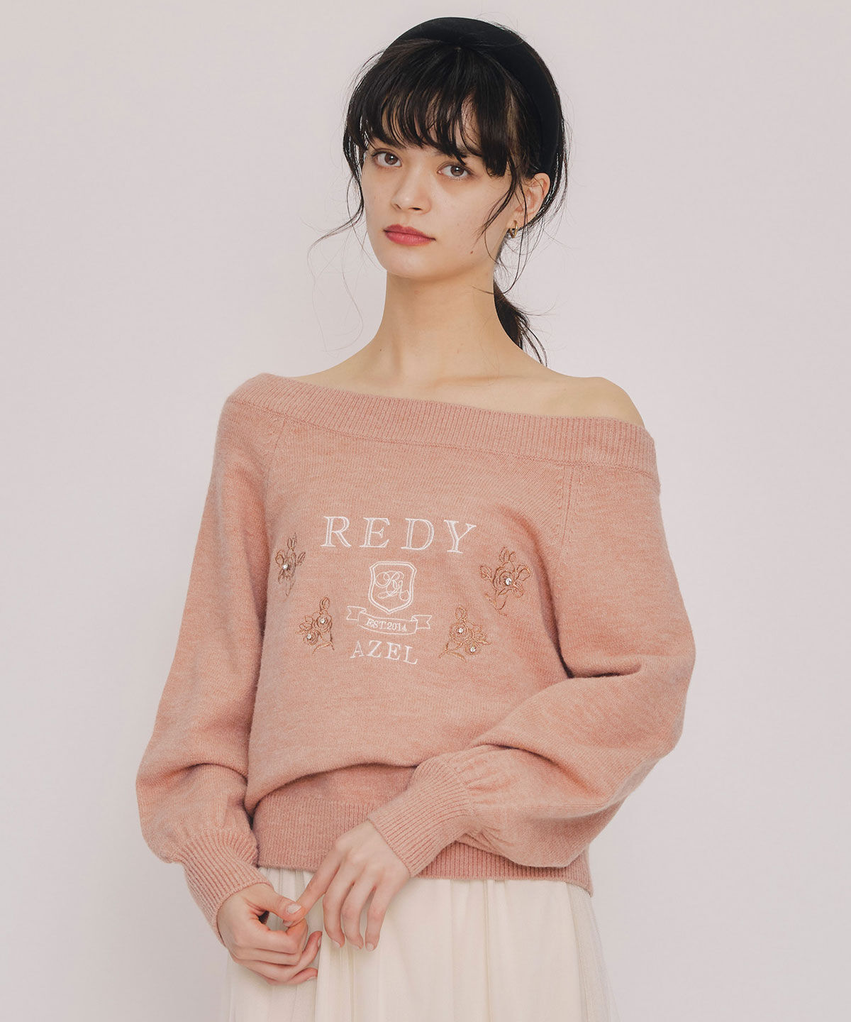 REDYAZEL「ビジューロゴエンブロイダリーニットプルオーバー」|ニット・セーター|オレンジ
