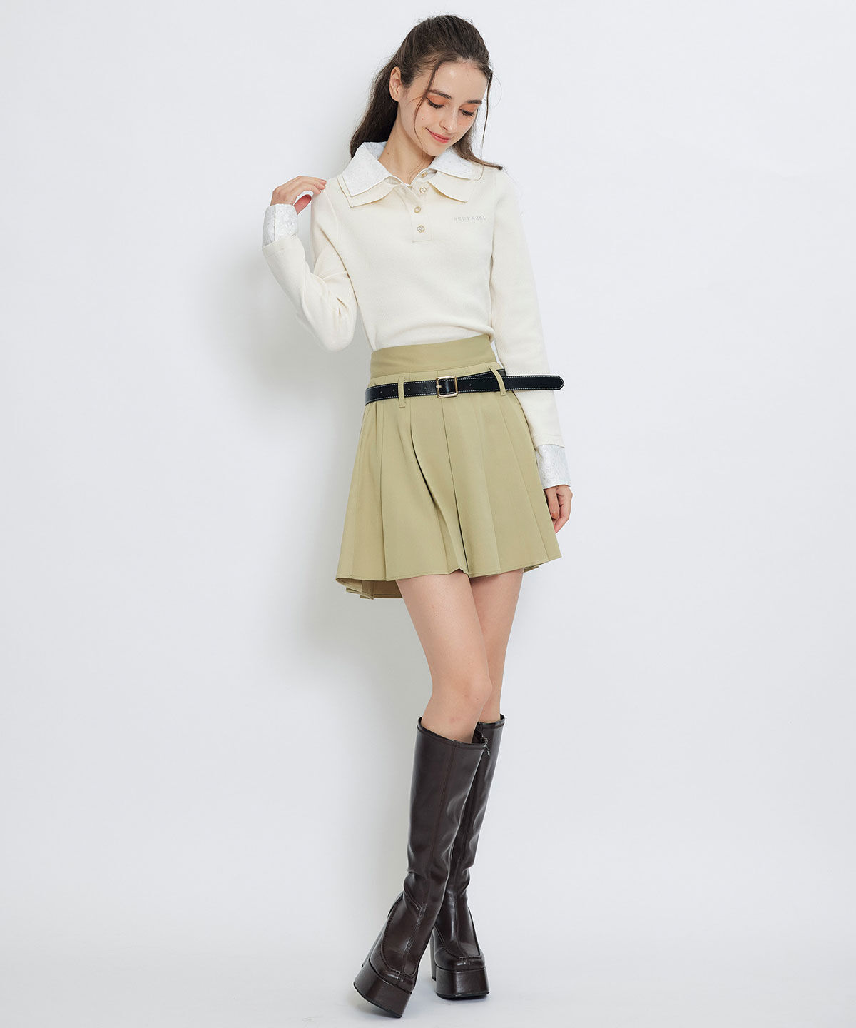 REDYAZEL「ローベルトインナーパンツプリーツミニスカート」|フレア|