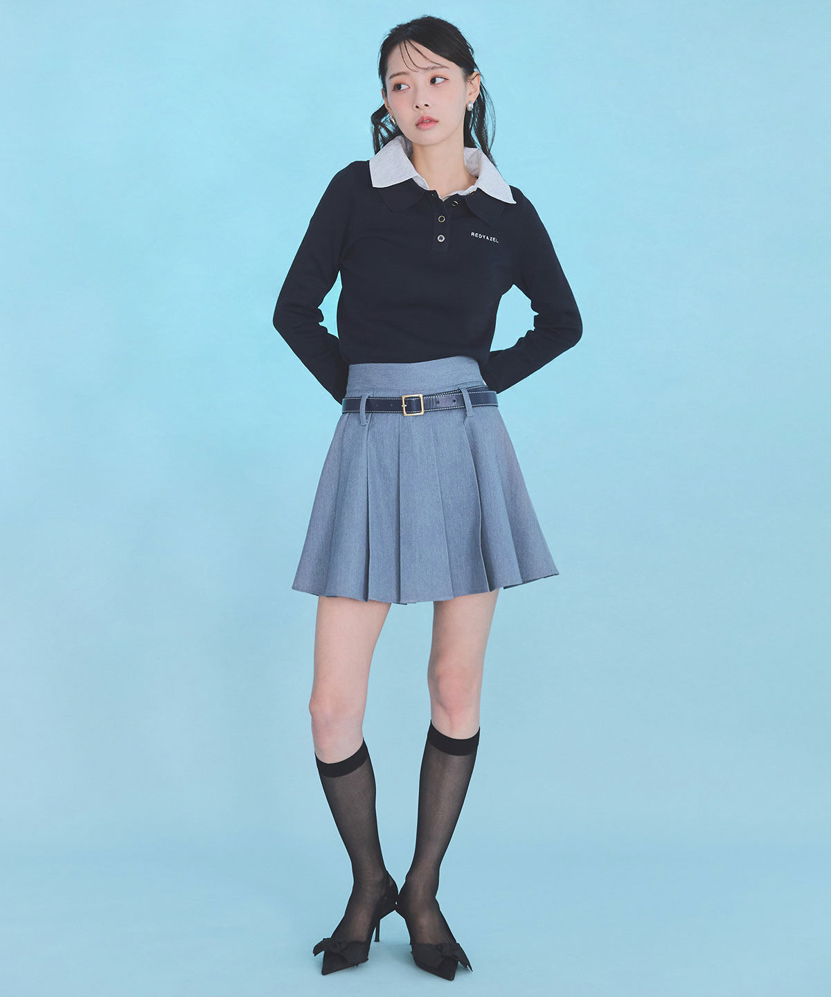 REDYAZEL「ローベルトインナーパンツプリーツミニスカート」|フレア|