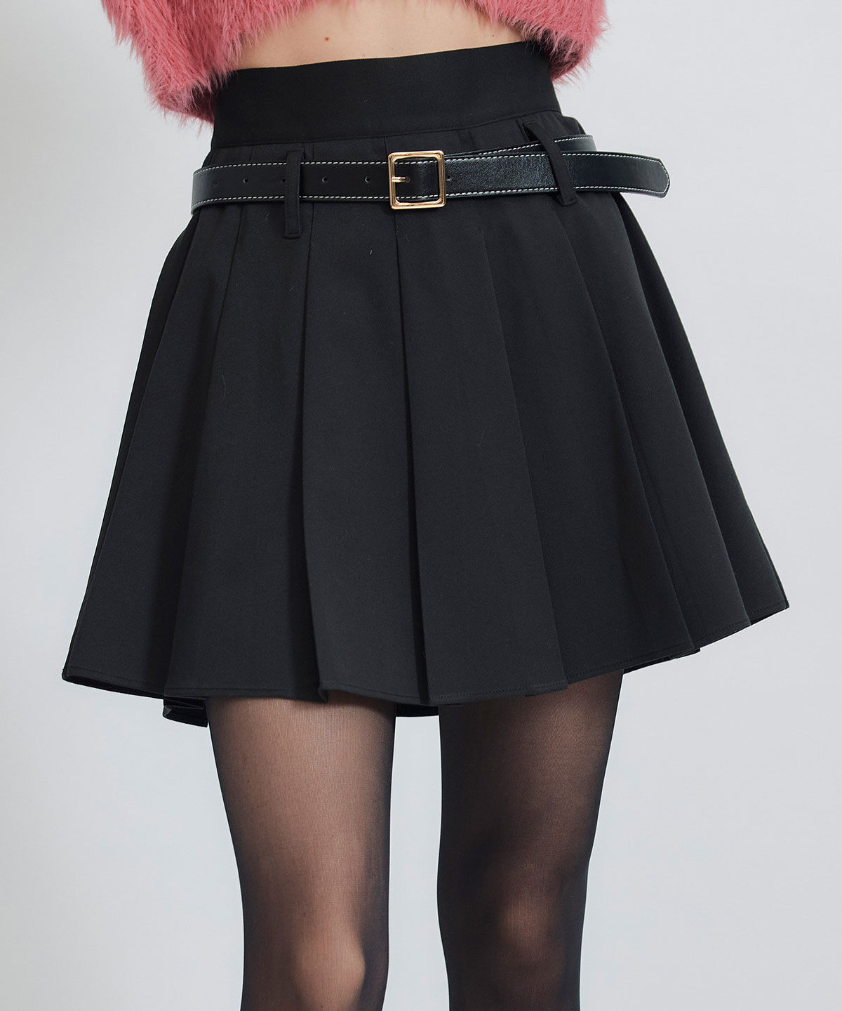 REDYAZEL「ローベルトインナーパンツプリーツミニスカート」|フレア|ブラック