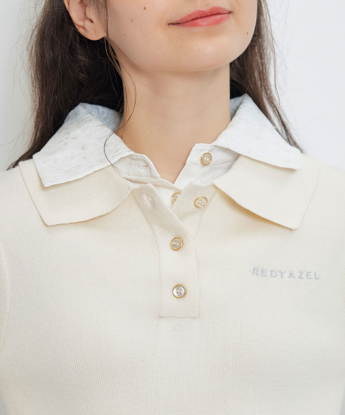 REDYAZEL「ダブルレースカラーポロニットプルオーバー」|ニット・セーター|