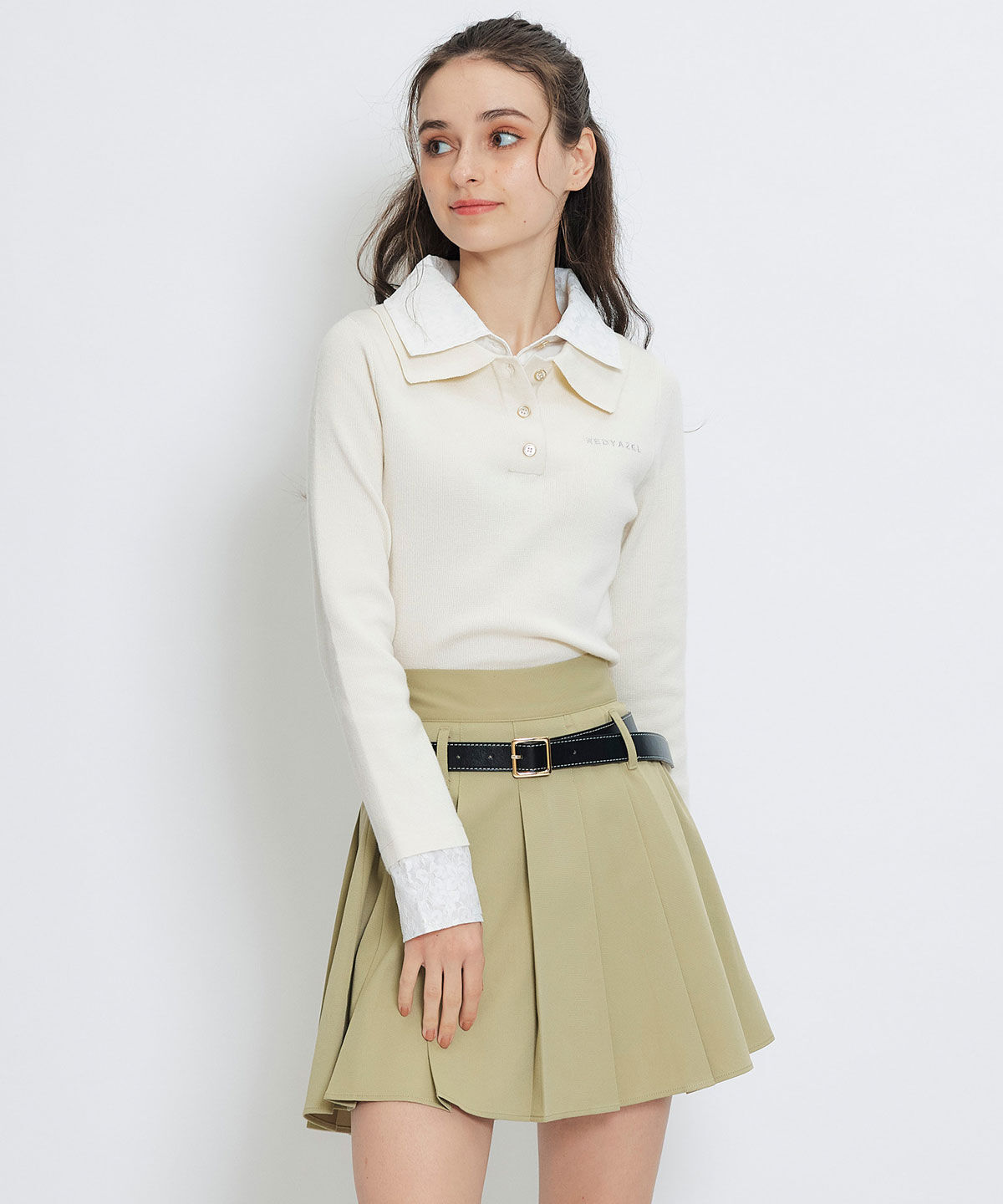 REDYAZEL「ダブルレースカラーポロニットプルオーバー」|ニット・セーター|