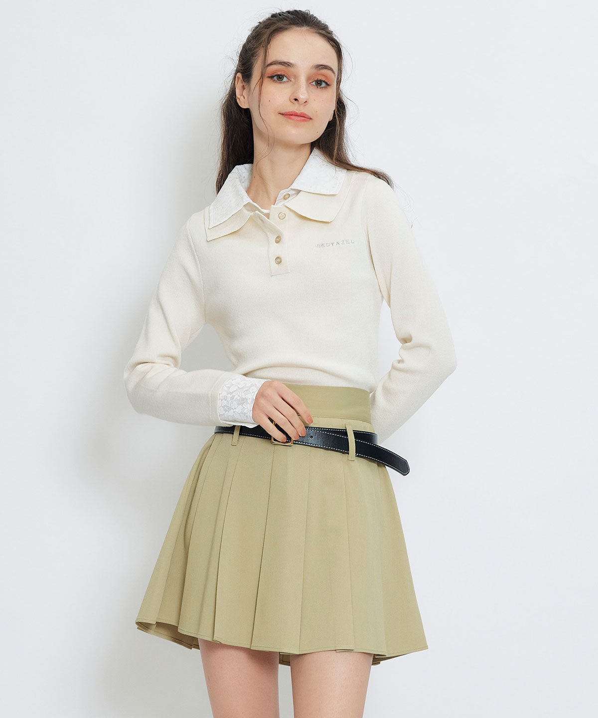 REDYAZEL「ダブルレースカラーポロニットプルオーバー」|ニット・セーター|