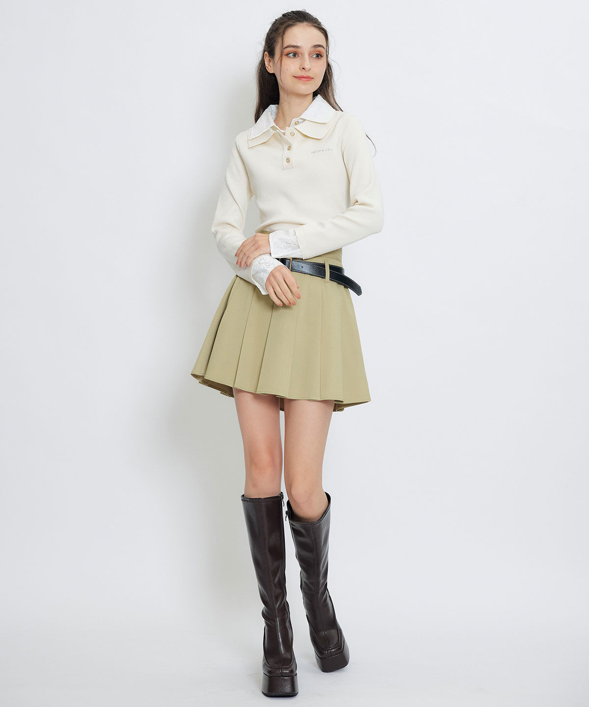 REDYAZEL「ダブルレースカラーポロニットプルオーバー」|ニット・セーター|