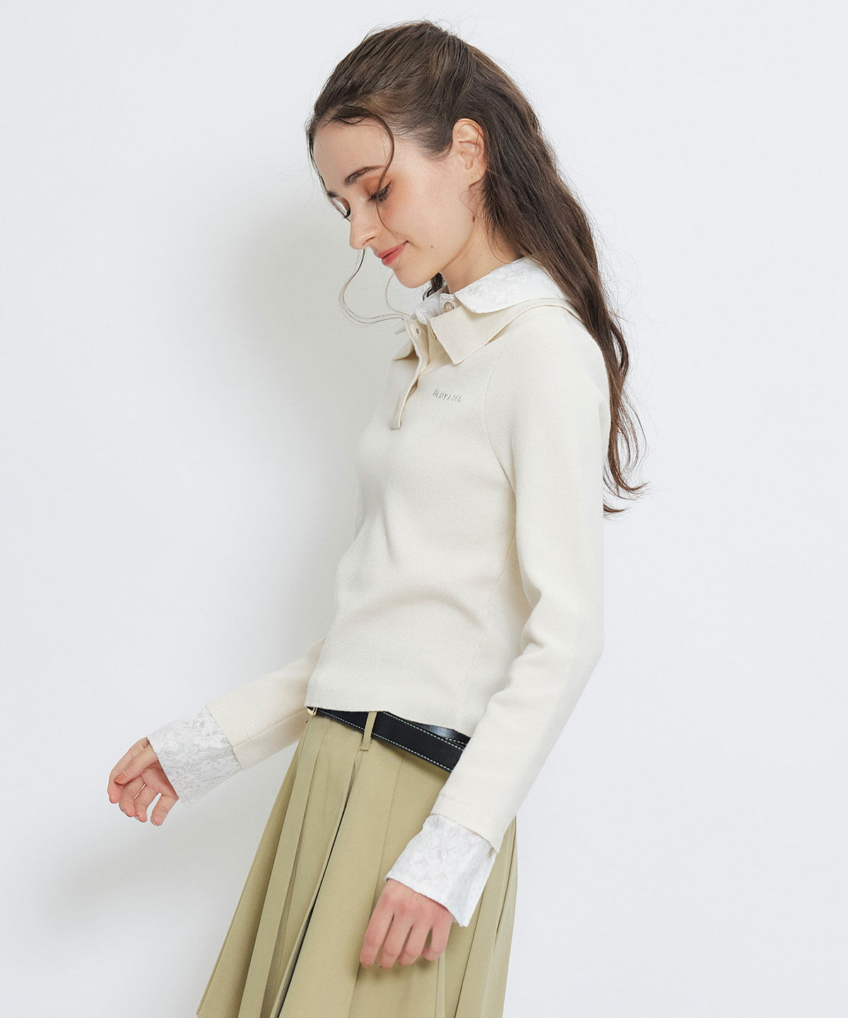 REDYAZEL「ダブルレースカラーポロニットプルオーバー」|ニット・セーター|